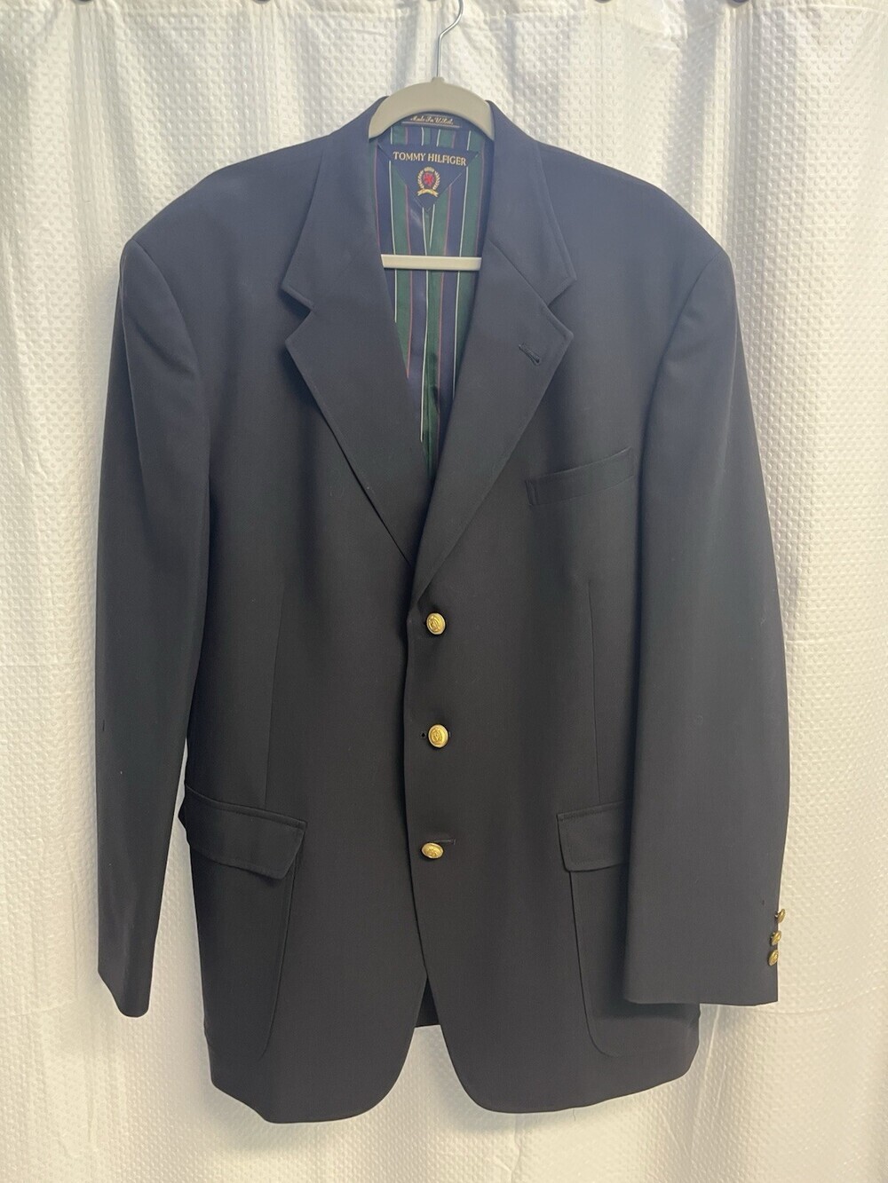 Vtg Tommy Hilfiger Men’s 100% Wool Blazer Gold Buttons USA 46L Classic